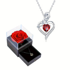 Luxury Red Zircon Heart Necklace With Rose Gift Box For Girlfriend Birthday Christmas Valentine Gift 2023 Romantic Accessories