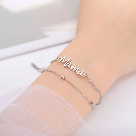 Skyrim Letter Mama Charm Bracelet Women Stainless Steel Double Layer Beads Chain Bracelets Fashion Jewelry Mother Day Gift